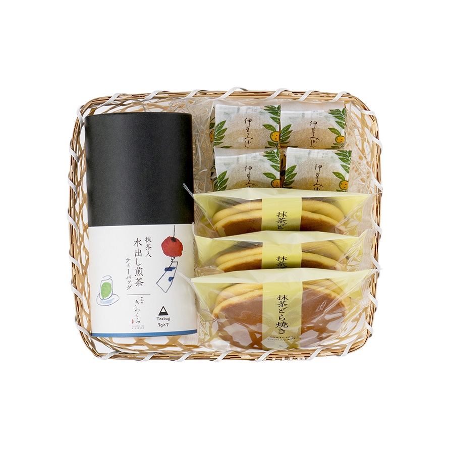 水出し煎茶と甘味の竹籠 ギフト｜きみくらオンラインショップ